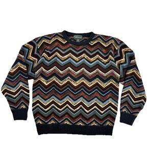 Croft & Barrow VTG 80s LARGE Chevron Striped Chenille Crewneck Sweater Cosby Mod